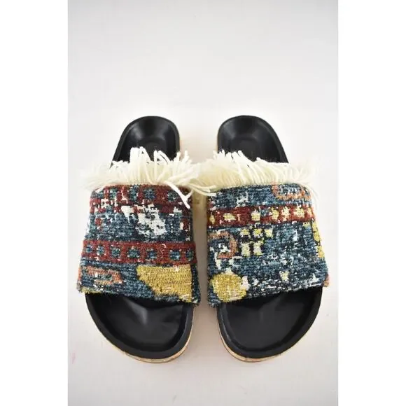 Chloe Kerenin Kilim Rug Tapestry Fringe Multicolor Slide Slip On Flat Sandal 36 - Picture 7 of 14